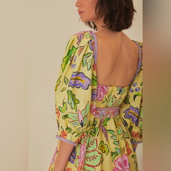 FARM RIO Yellow Floral Insects Short Sleeves Dress size Small - Picture 5 of 10